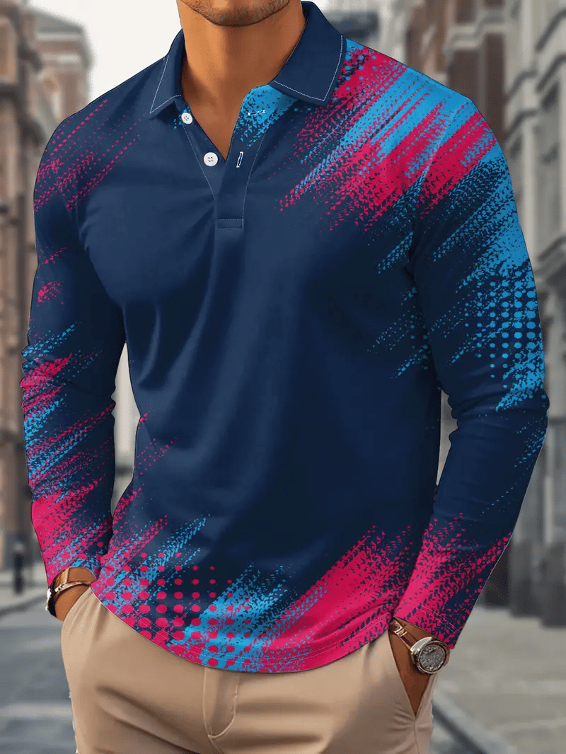 Camisa polo ejecutivo casual a rayas de manga larga para hombre