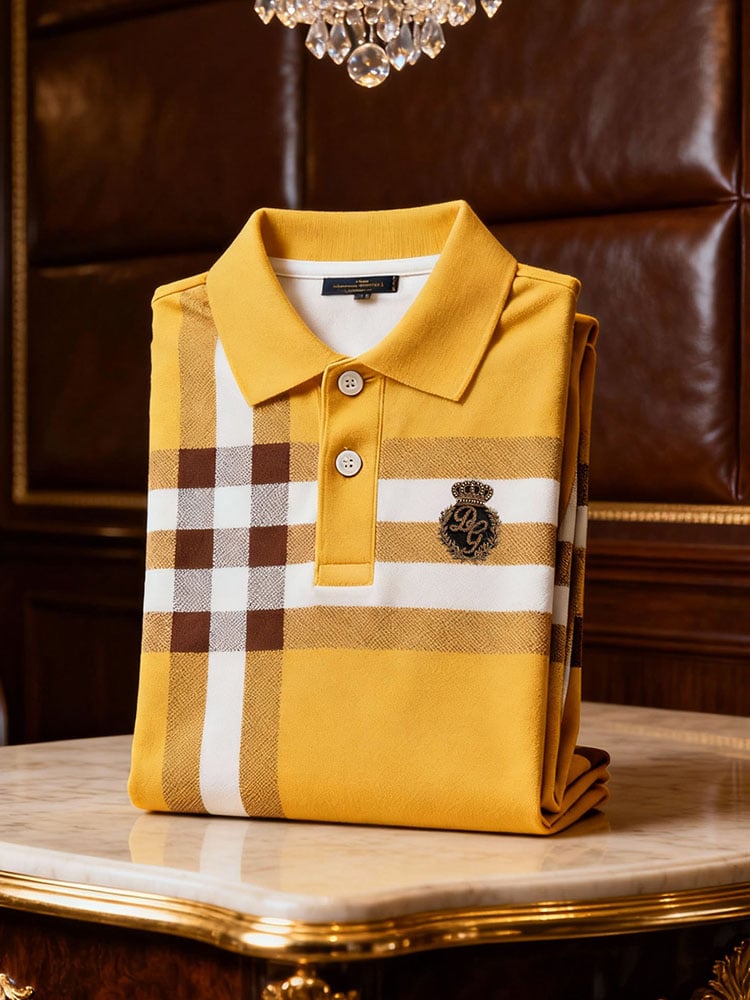 Camisa polo retro ejecutivo Logo estampado de manga larga para hombre