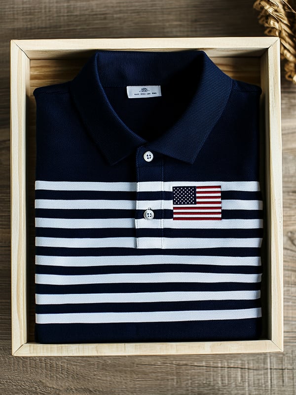 Camisa polo clásico ejecutivo Flag Independence Day de manga corta para hombre