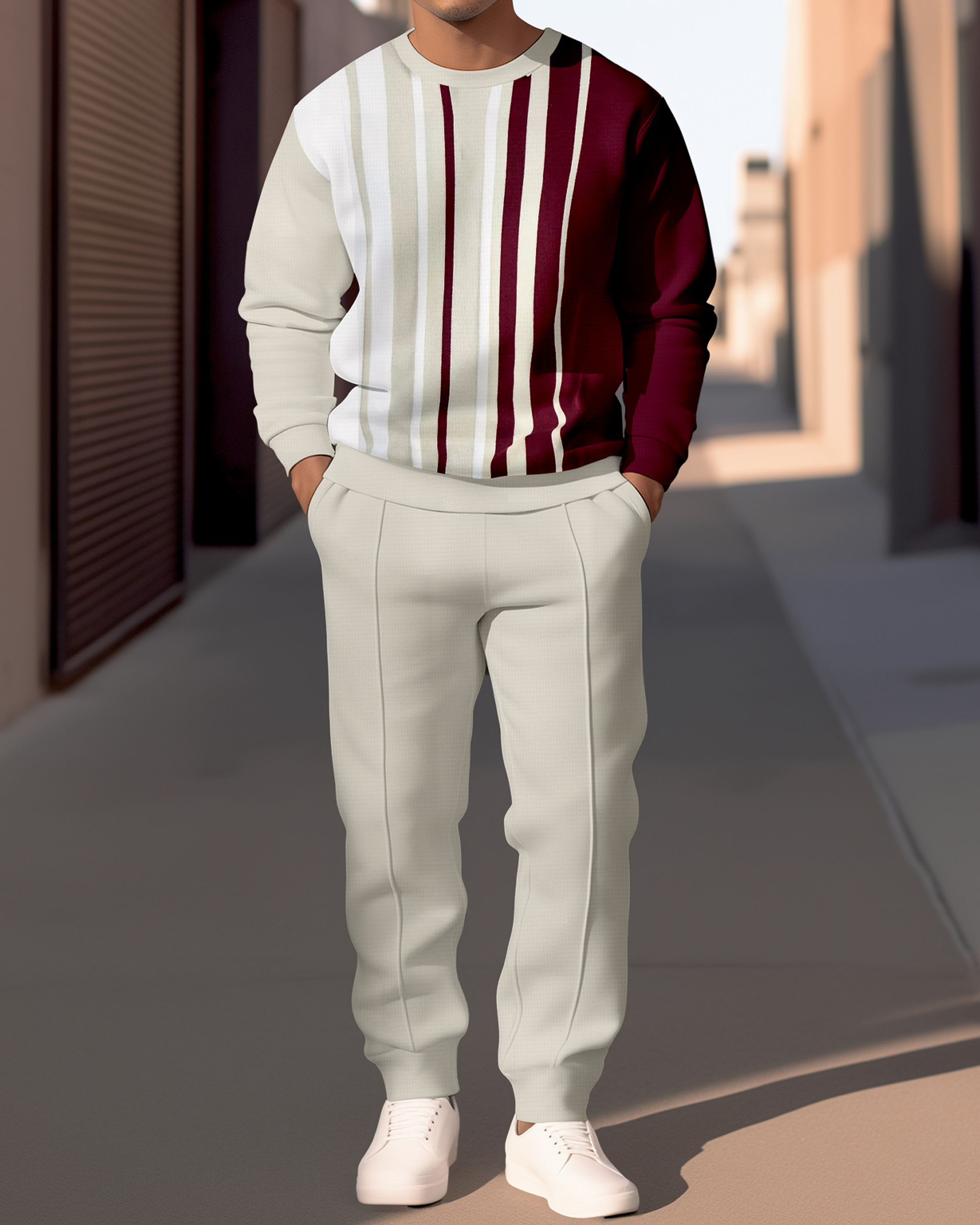 Simple Colorblock Round Neck casual Sports Set 054 para hombre