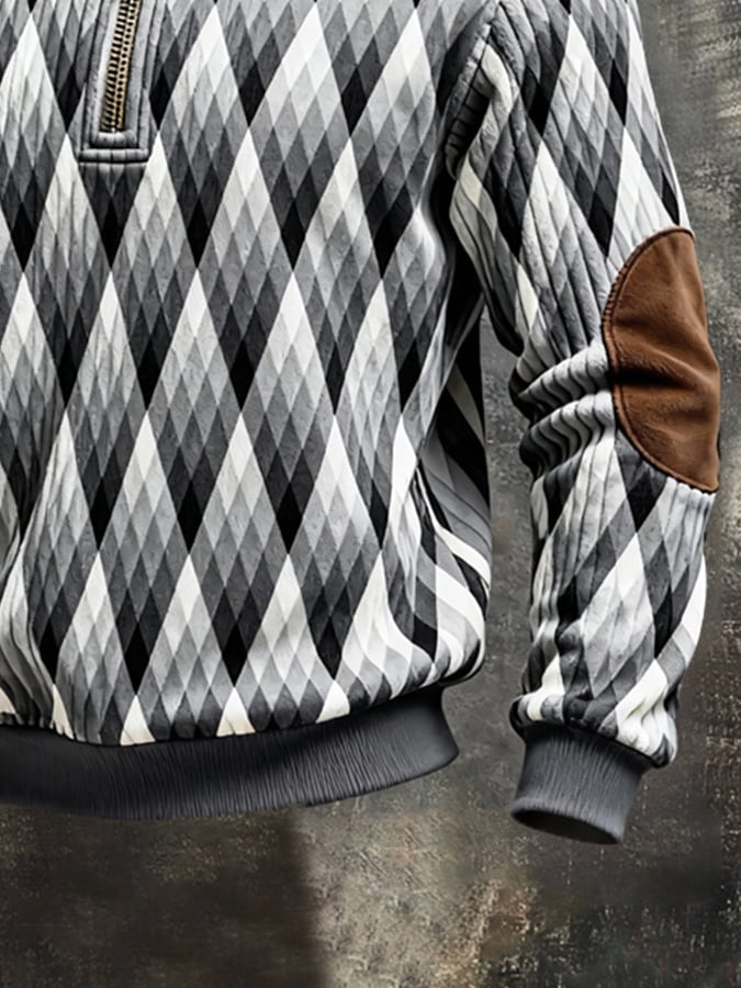 Sudadera retro en bloques de color estampado Color-Blocked con cierre para hombre