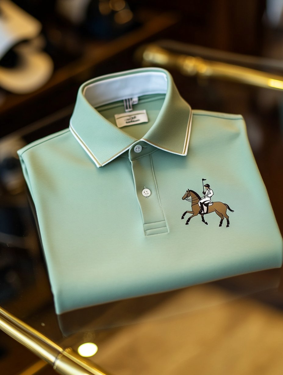Camisa polo ejecutivo casual Horseback Rider con botones de manga corta para hombre