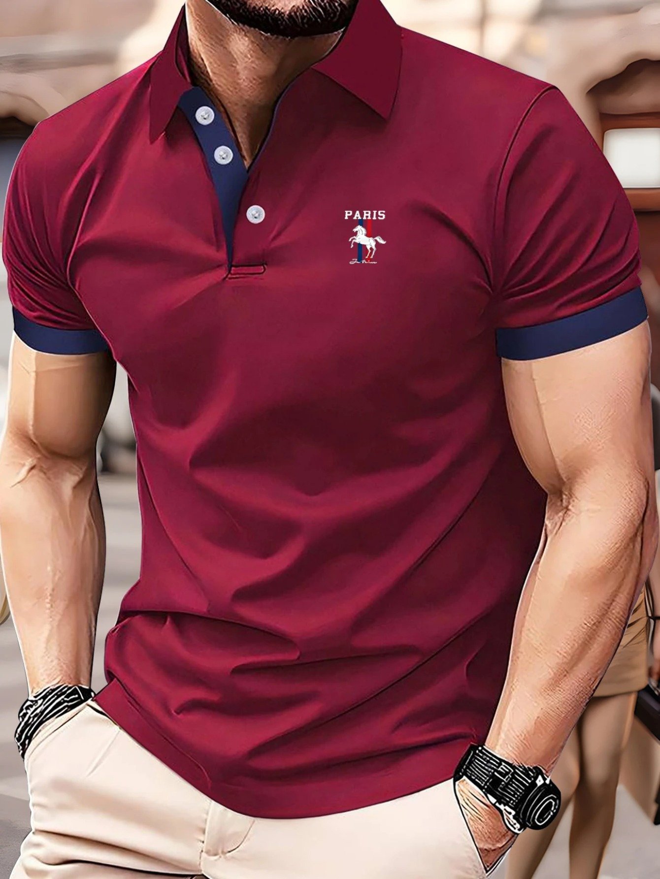 Camisa polo ejecutivo casual a rayas Button de manga corta para hombre