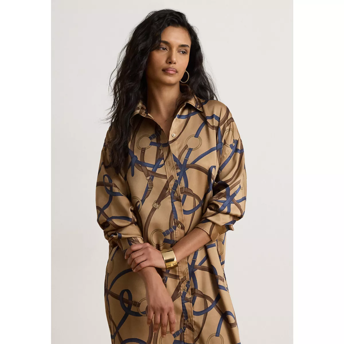Belting-Print Twill Midi Shirtdress - 5