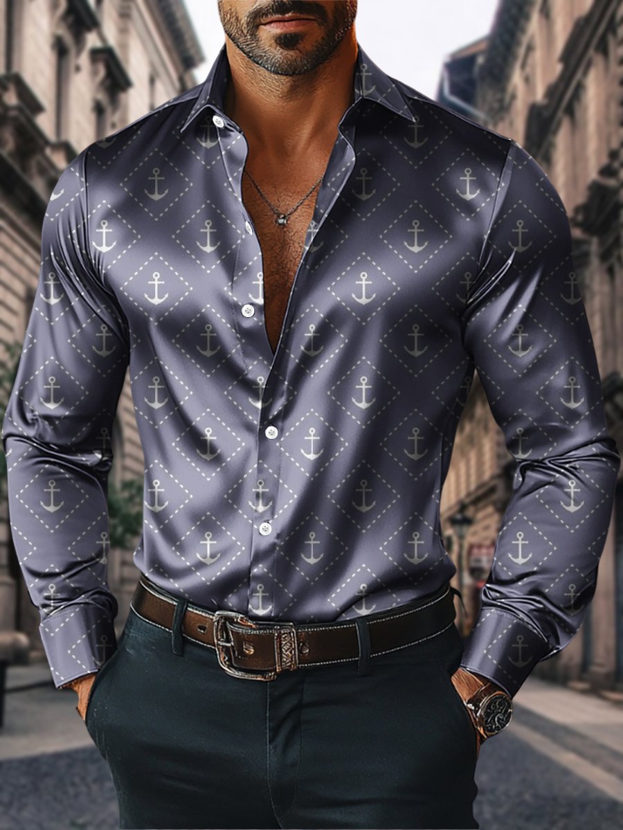 Camisa satén Luxe de manga larga con botones para hombre