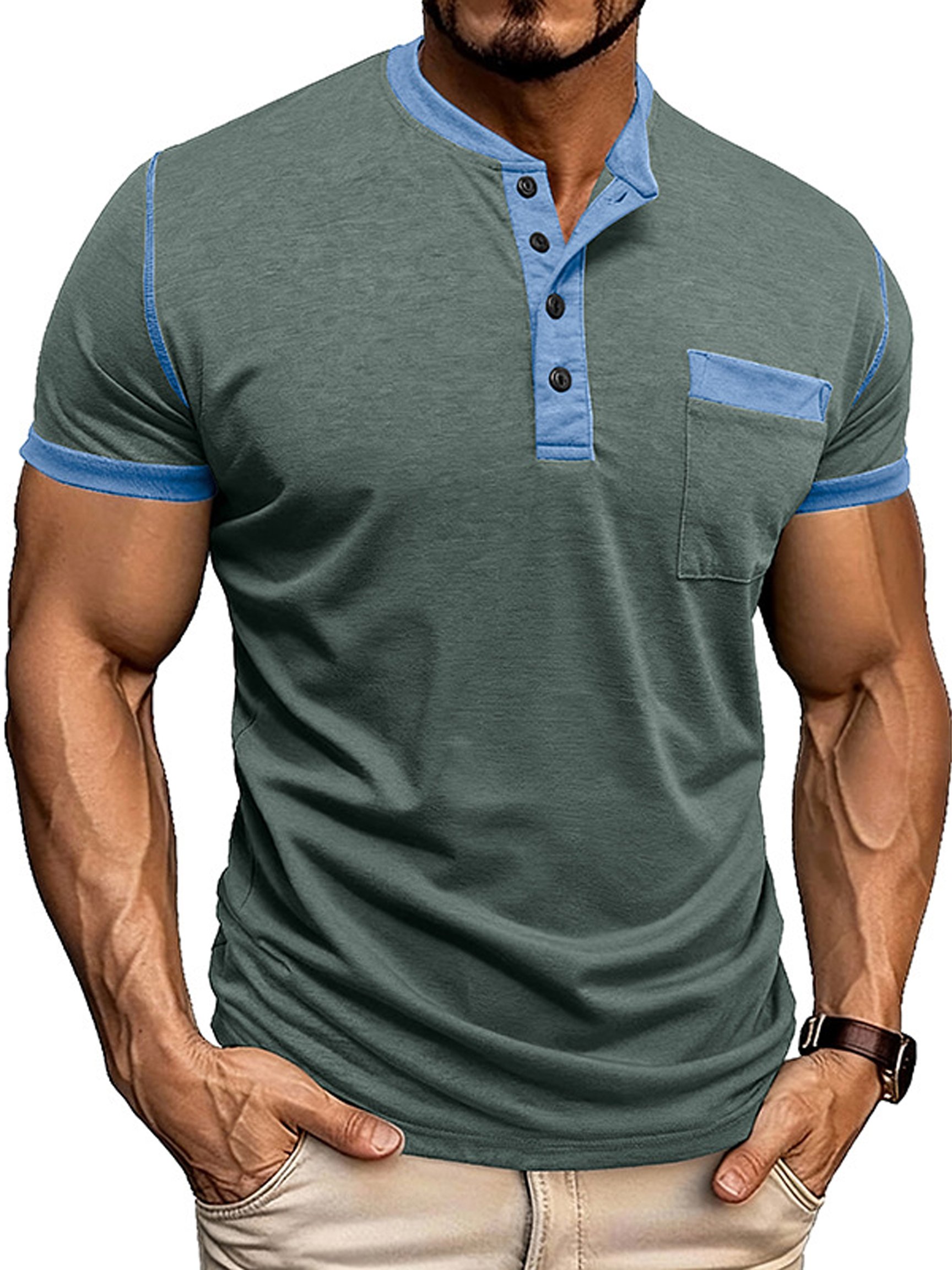 Camiseta vintage Comfortable Henley Neck de manga corta para hombre