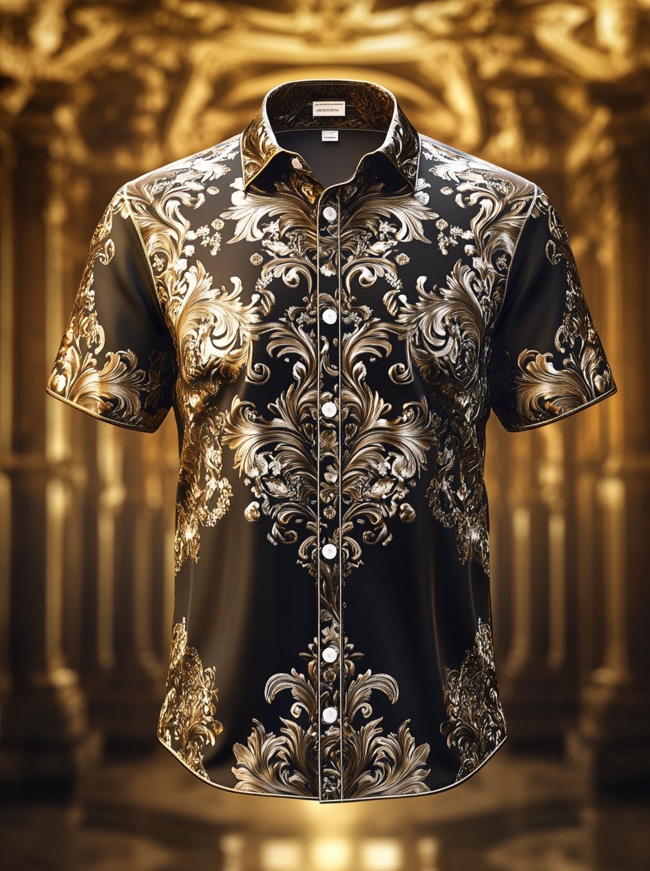 Camisa satén de manga corta para hombre
