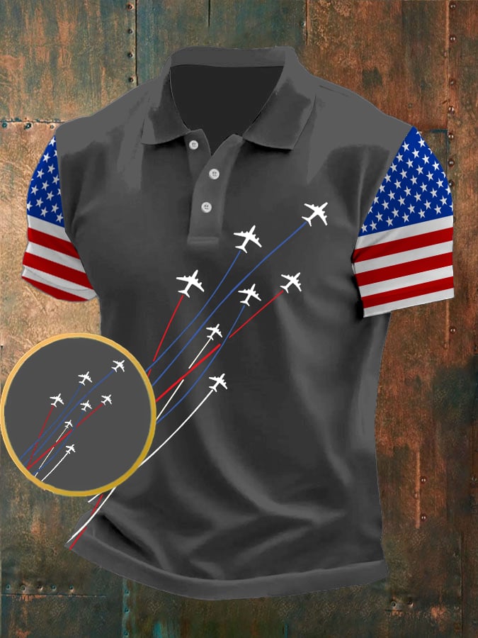 Camisa polo American Flag Independence Day estampado casual para hombre