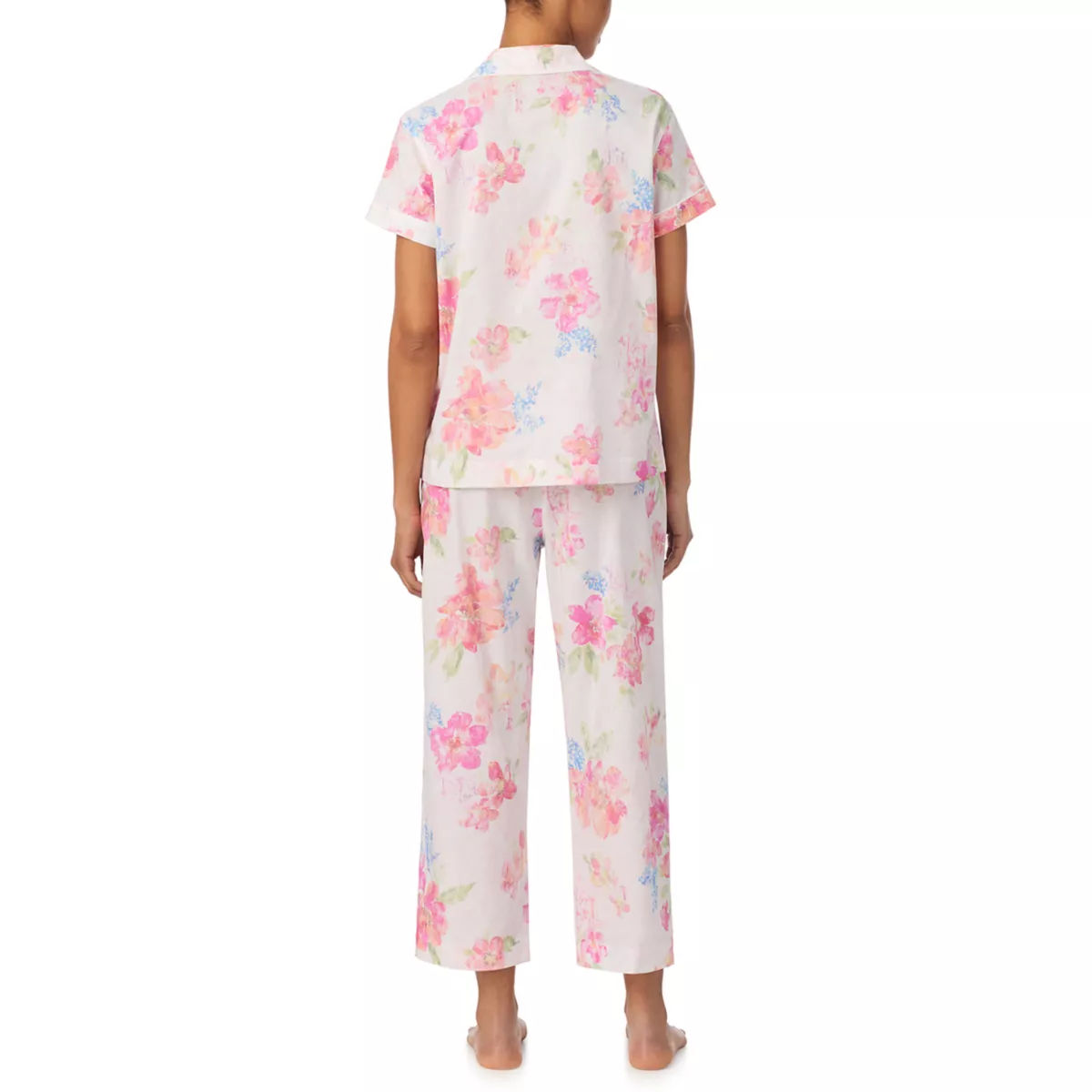 Women's Short Sleeve Notch Collar Cropped Pants Pajama Set - 6