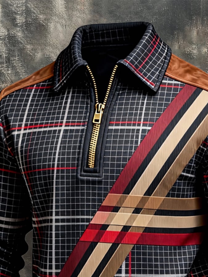 Sudadera retro en bloques de color estampado cierre para hombre