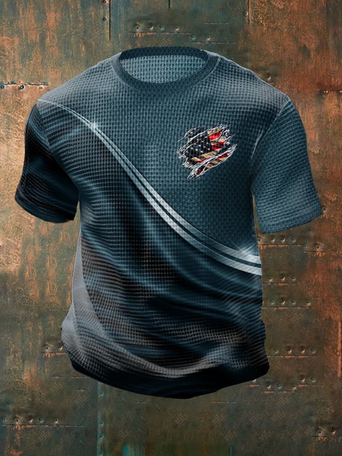 Camiseta casual Independence Day Flag gráfico estampado Round Neck de manga corta para hombre