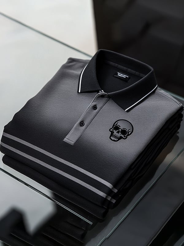 Camisa polo ejecutivo rayas Logo estampado de manga corta para hombre