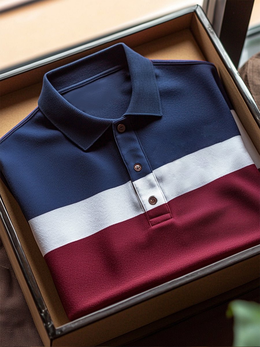 Camisa polo ejecutivo casual a rayas Button de manga corta para hombre
