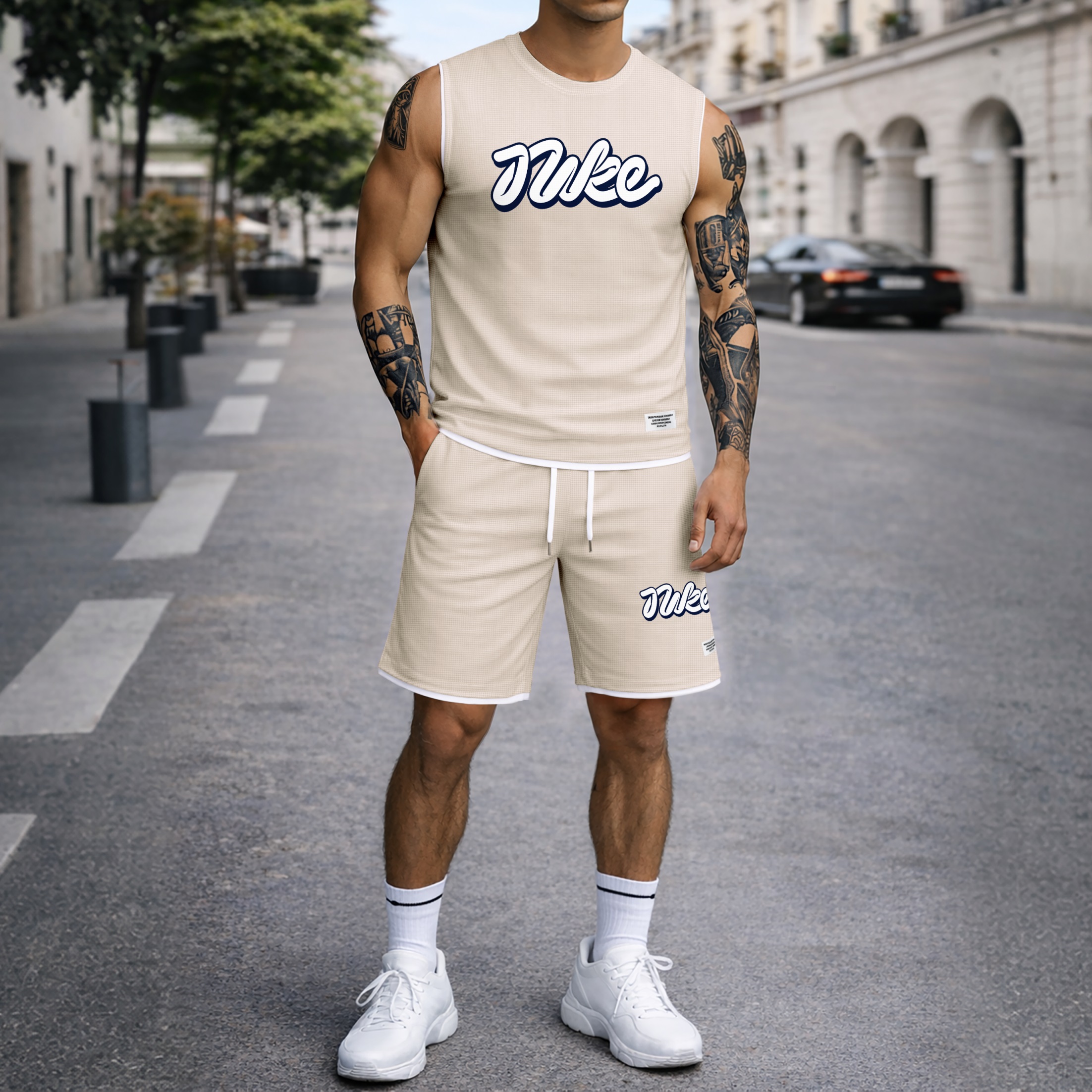 Shorts Graphic Letter Summer Set Sleeveless Tank Top & Matching Outfit, Lightweight casual Streetwear Athletic Set for Everyday & Holiday para hombre