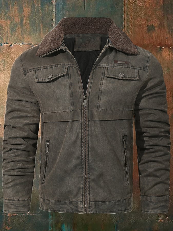 Chaqueta holgado casual solapa Plush para hombre
