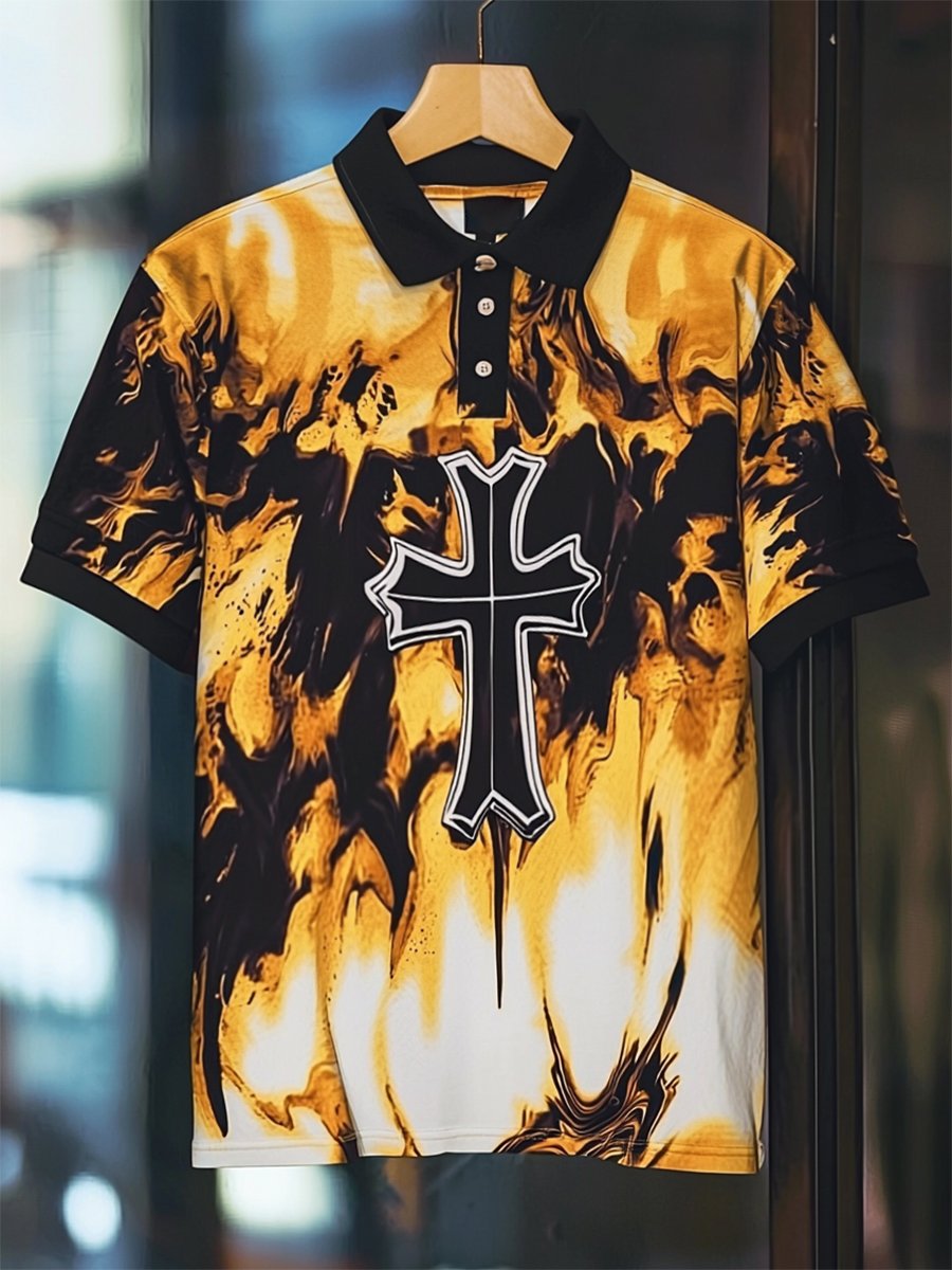 Camisa polo ejecutivo casual Cross Faith Button de manga corta para hombre