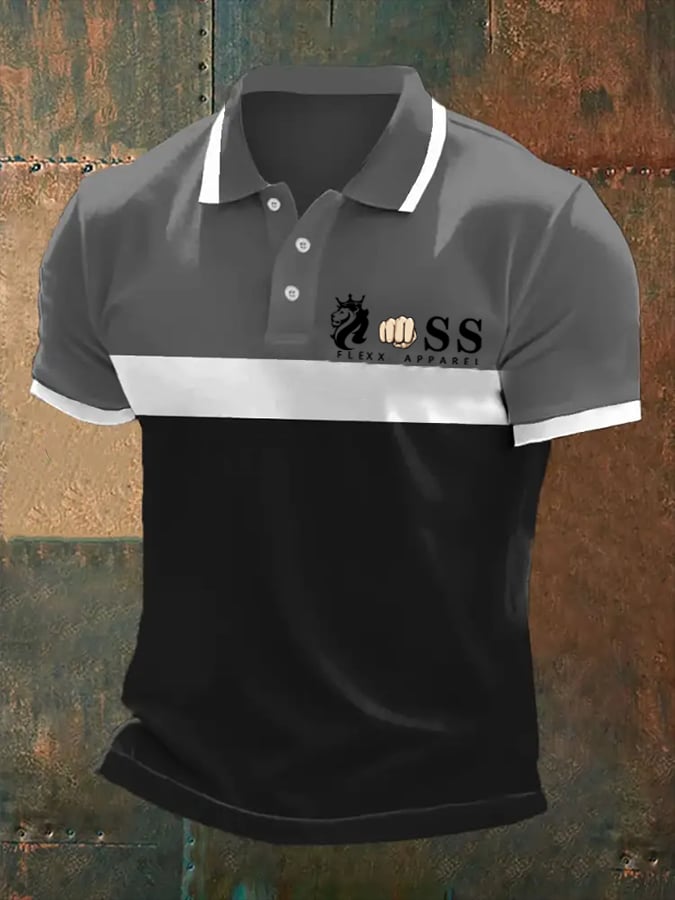 Camisa polo retro Letter estampado casual para hombre