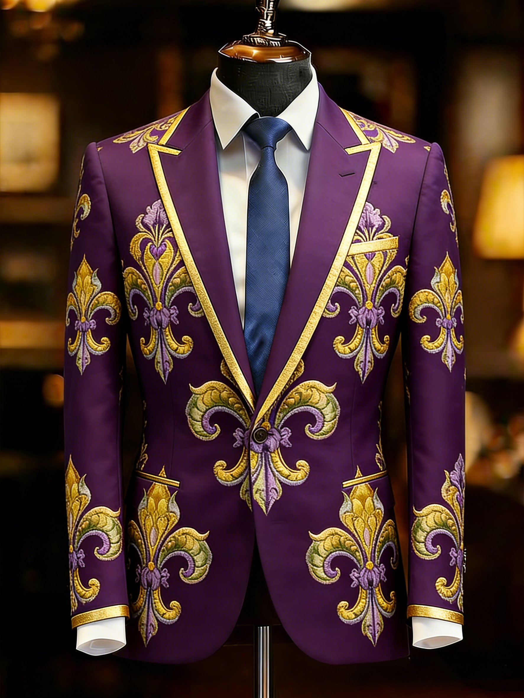Chaqueta New Orleans Louisiana Mardi Gras Fleur De Lis estampado Suit para hombre