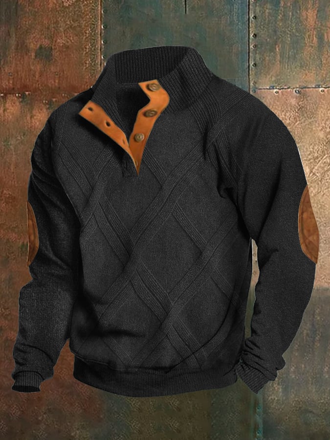 Sudadera St. Patrick's Day jacquard estampado Stand cuello con botones para hombre