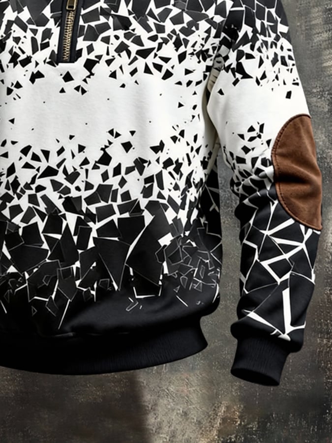 Sudadera retro en bloques de color estampado Color-Blocked con cierre para hombre