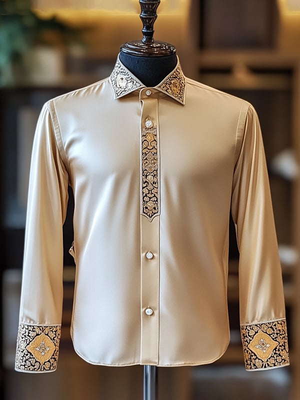 Camisa satén de lujo de color sólido ejecutivo de manga larga para hombre