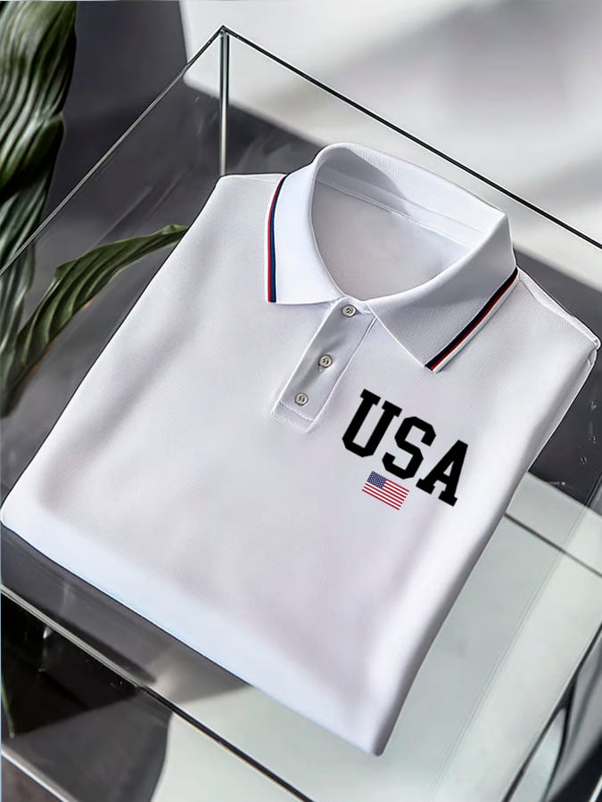 Camisa polo Independence Day estampado casual para hombre