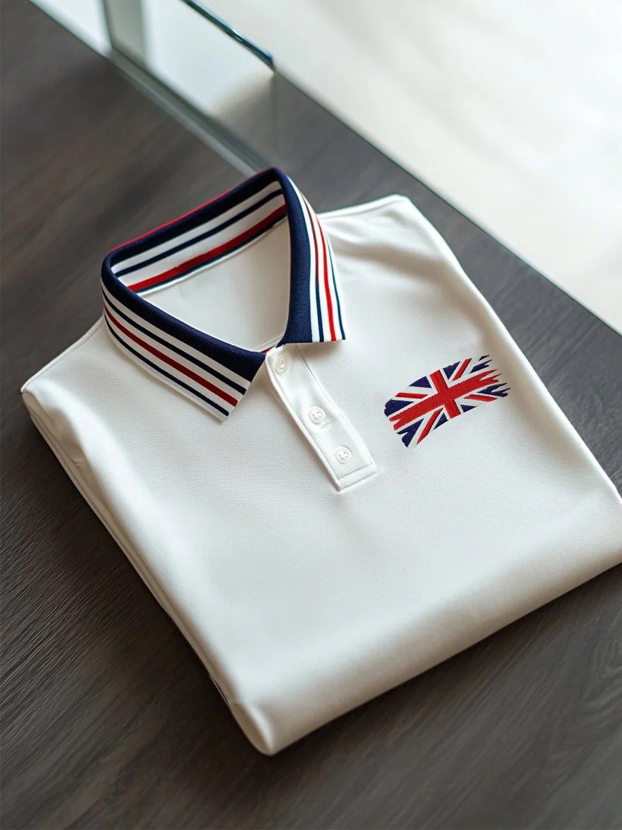Camisa polo ejecutivo casual Union Jack Button de manga corta para hombre
