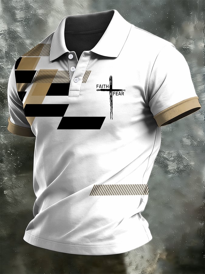 Camisa polo retro Faith casual estampado para hombre
