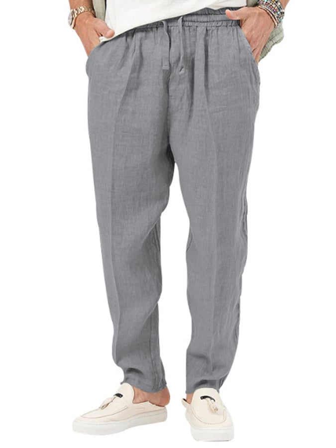 Pantalón de moda de color sólido holgado Lace-Up casual para hombre