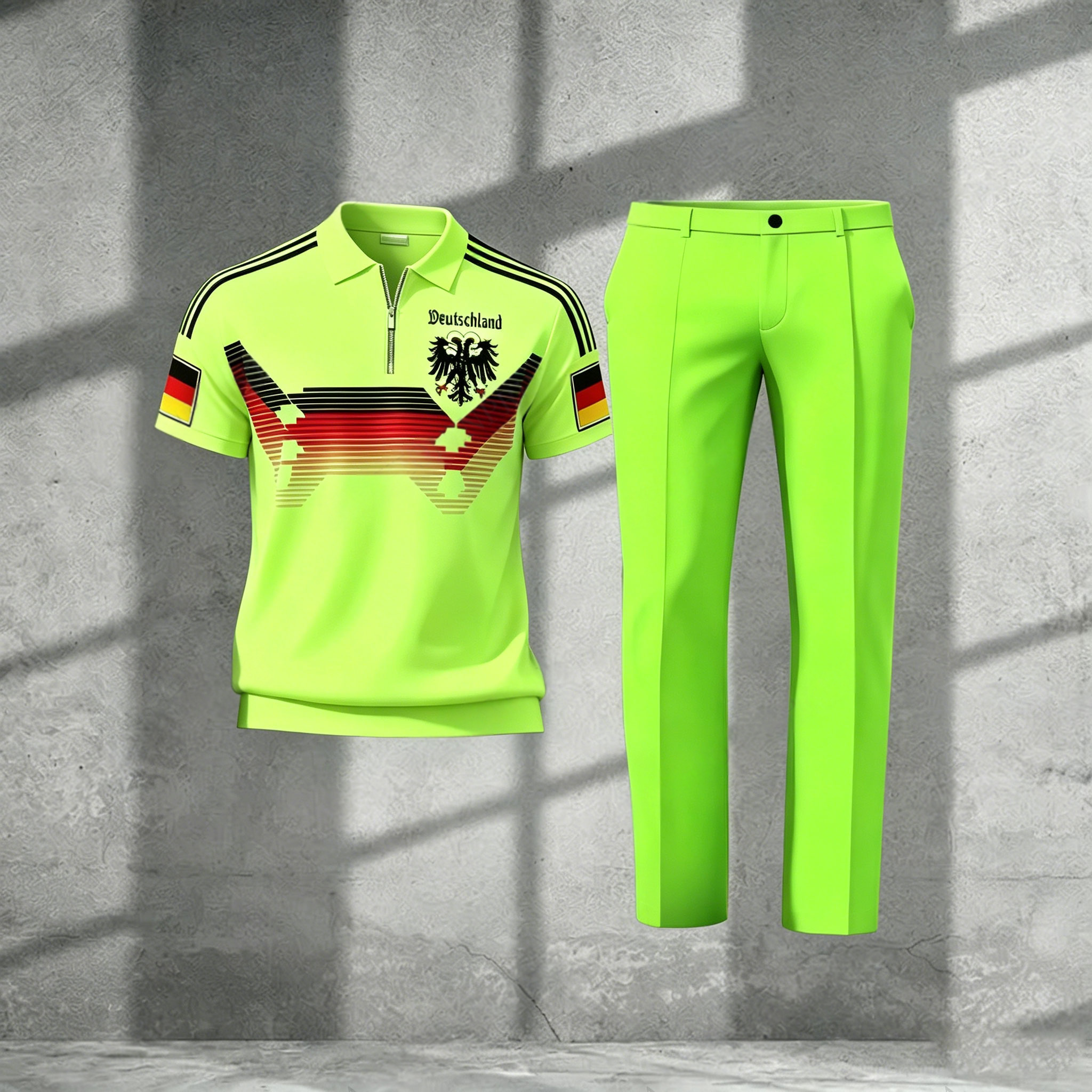 Conjunto de dos piezas casual Royal Green estampado Polo de manga corta camiseta And pantalón para hombre