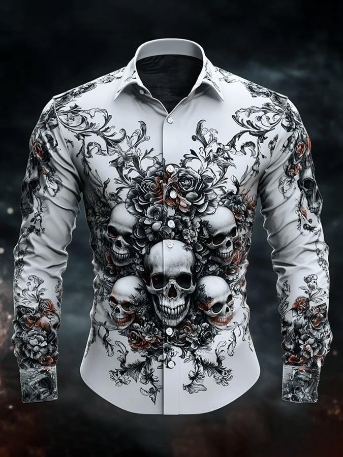 Camisa casual vintage Brogue Skull diseño para hombre