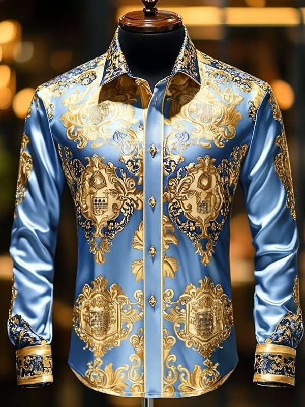 Camisa satén Luxe de manga larga con botones para hombre