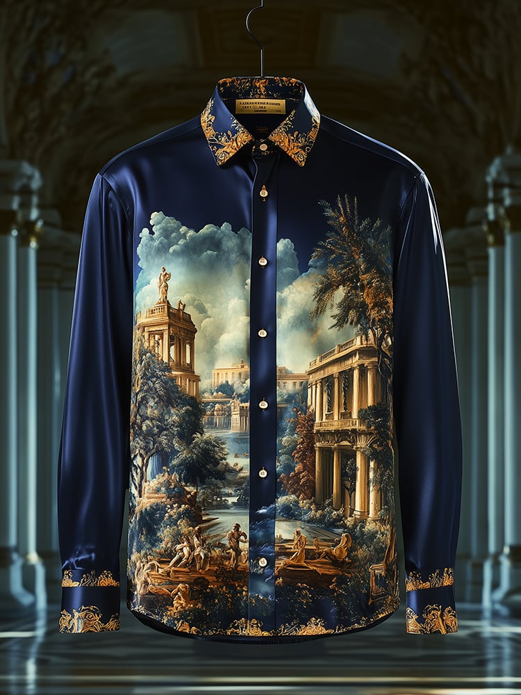 Camisa satén Luxe Garden of Eden Baroque de manga larga con botones para hombre