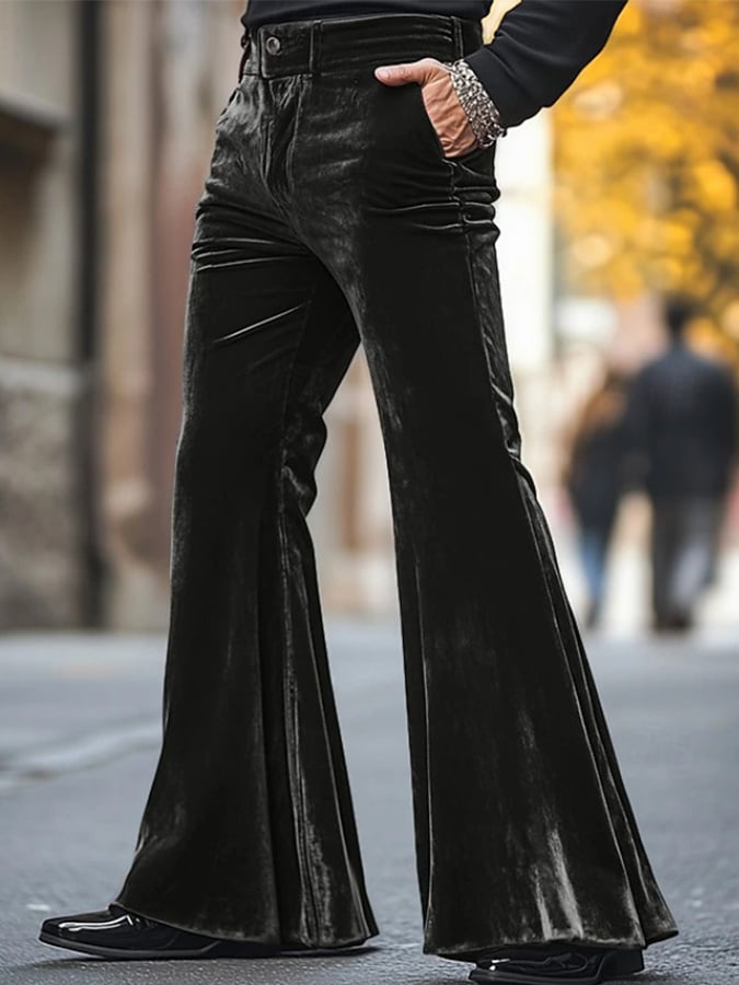 Casual de color sólido terciopelo Flared Trousers para hombre