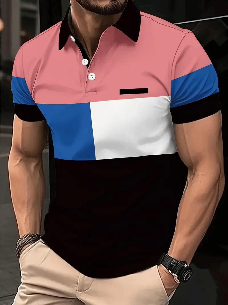 Camisa polo ejecutivo rayas Logo con botones de manga corta para hombre