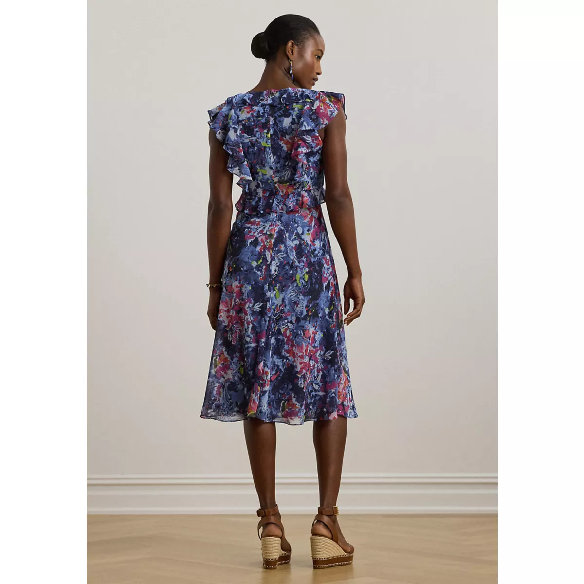 Print Ruffle Trim Georgette Midi Dress - 2