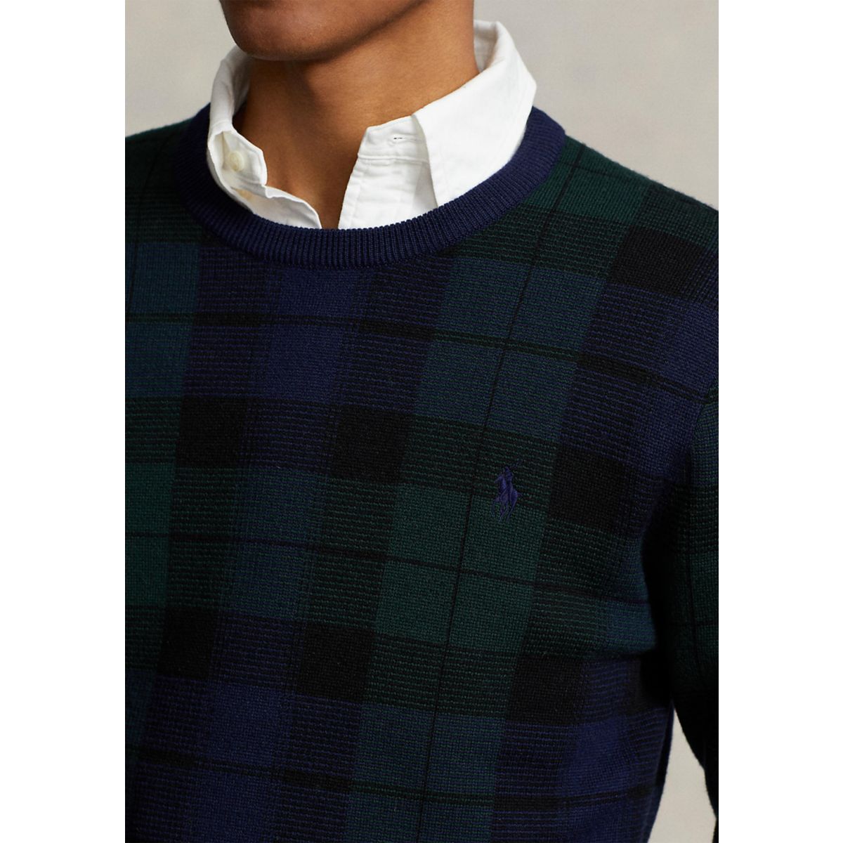 Plaid Washable Wool Sweater - 3