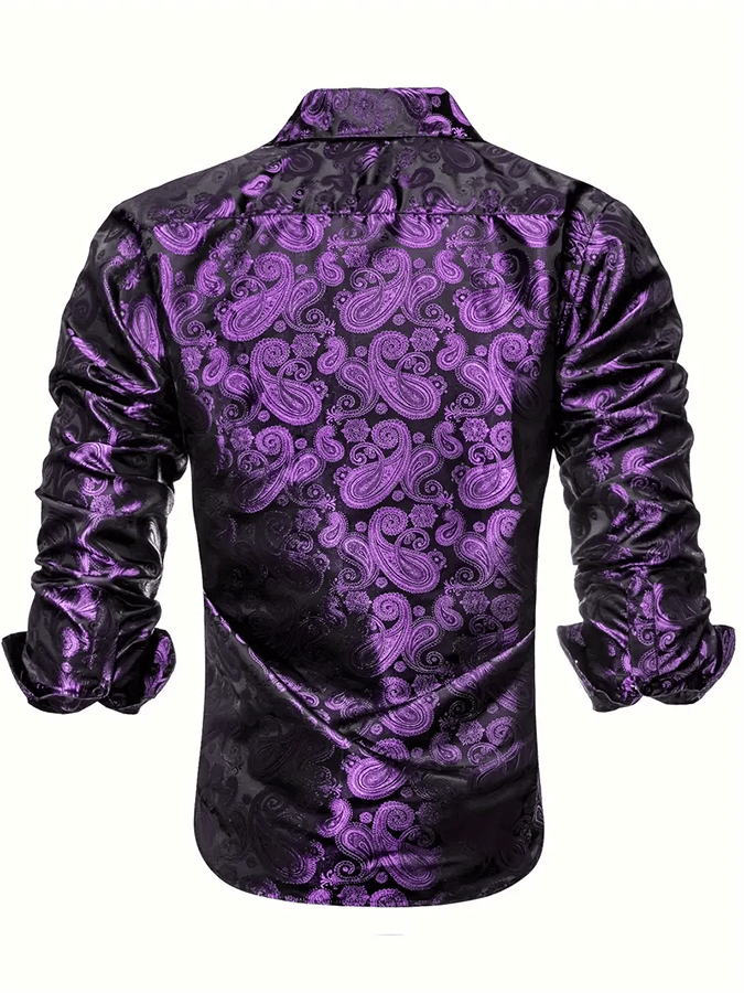 Camisa seda ejecutivo de lujo Design estampado de manga larga para hombre