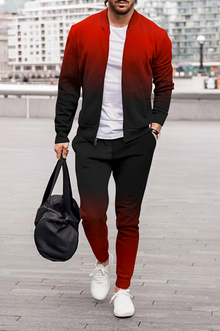 Conjunto de dos piezas Black Red Gradient chaqueta And pantalón