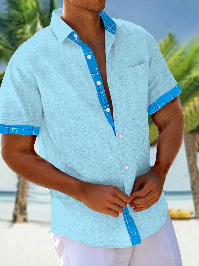 Camisa elegante Geometric estampado Resort casual (With Pockets) para hombre