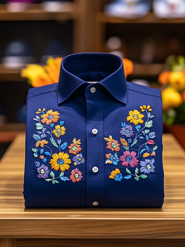 Camisa ejecutivo casual floral solapa de manga corta para hombre