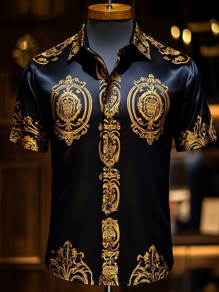 Camisa satén Luxe estampado de manga corta Button para hombre