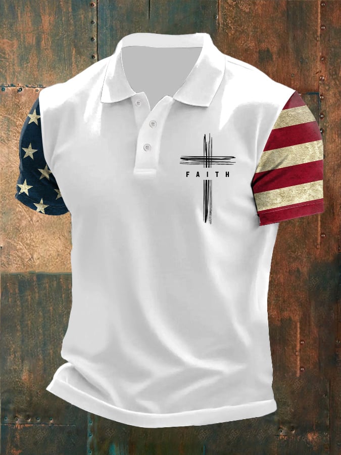 Camisa polo Independence Day camuflaje estampado casual para hombre