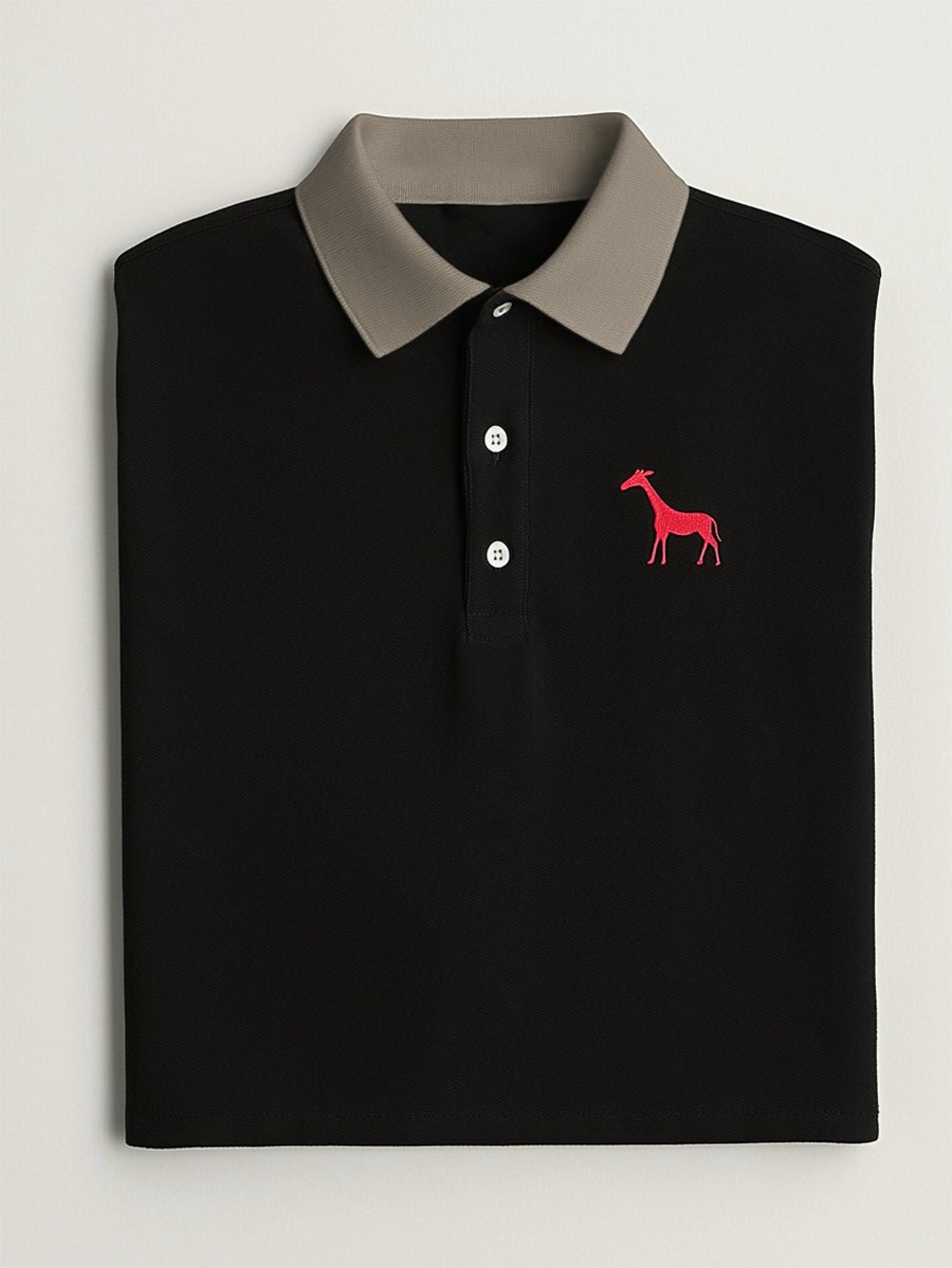 Camisa polo Couple ejecutivo casual Contrast Color Flat cuello Button de manga corta para hombre