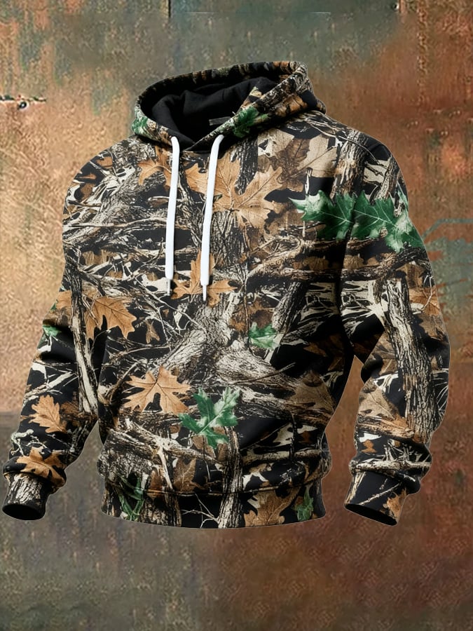 Sudadera retro desgastado en bloques de color camuflaje estampado casual de manga larga para hombre