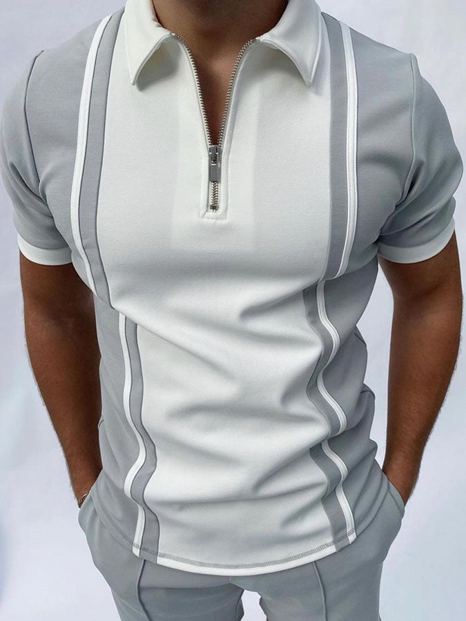 Camisa polo casual Colorblock con cierre para hombre