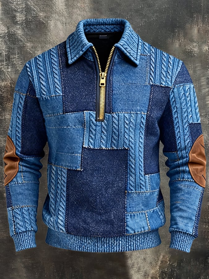 Sudadera retro en bloques de color estampado cierre para hombre