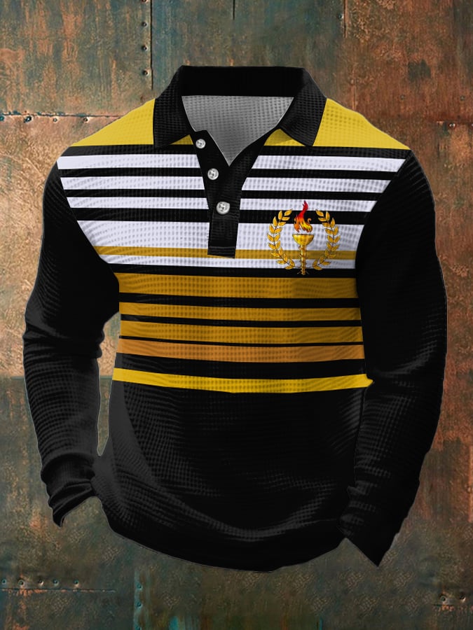 Camiseta retro Waffle Color Stitching solapa para hombre