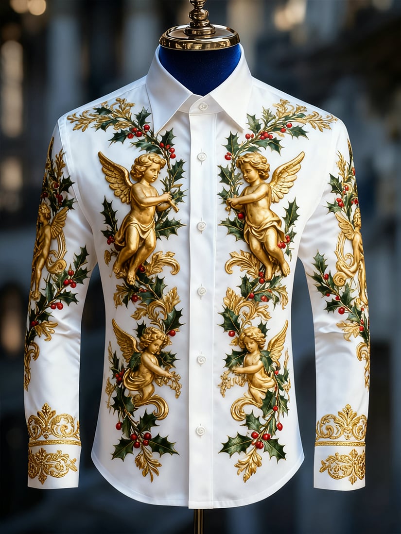 Camisa Christmas de manga larga con botones para hombre