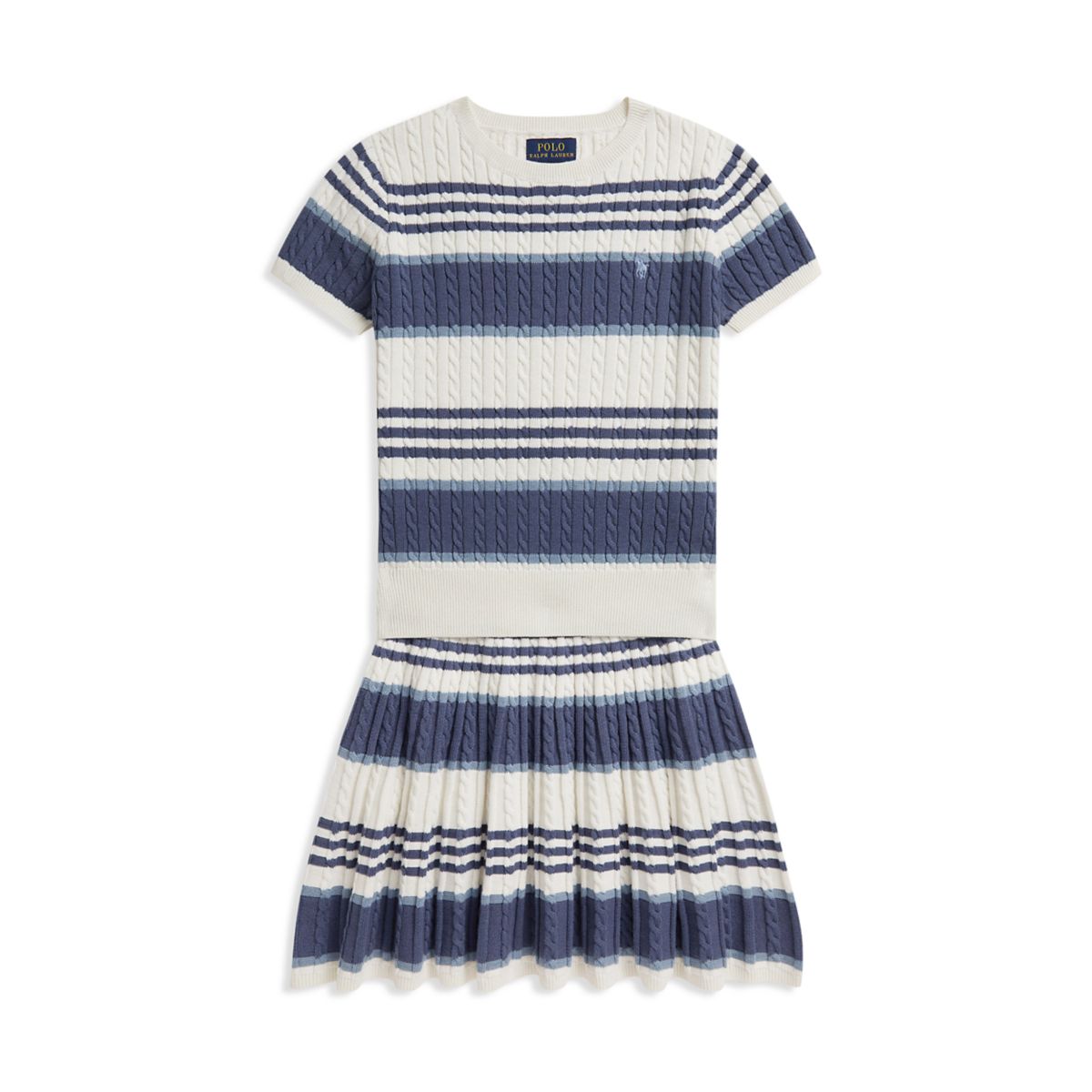 Girls 7-16 Striped Cable Cotton Sweater & Skirt - 6